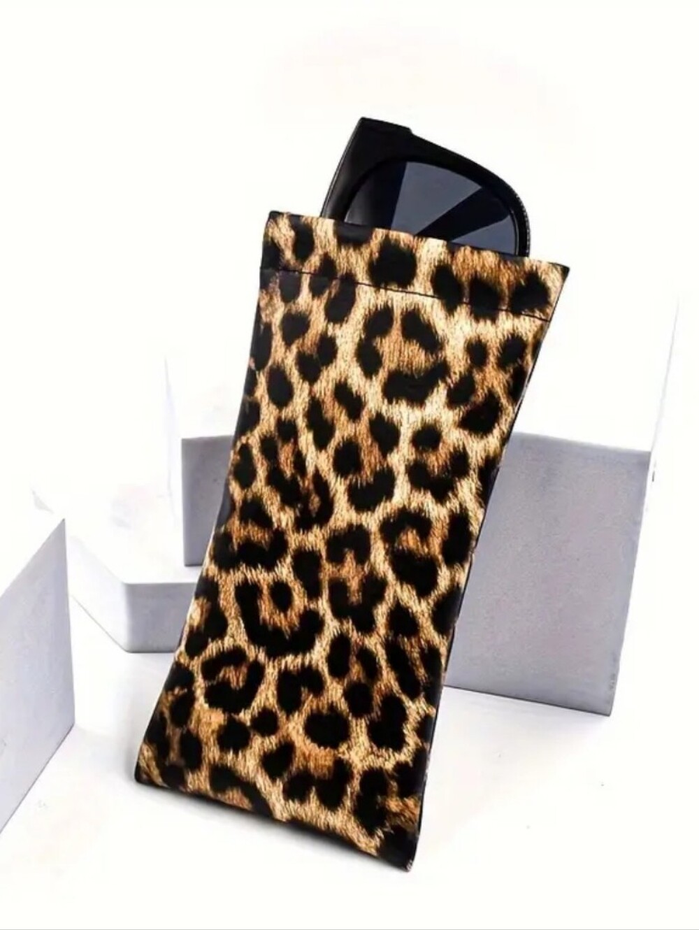 PU Leather Eyeglass Case with Leopard Print, Snap Closure Glasses Pouch - Picture 3 of 3
